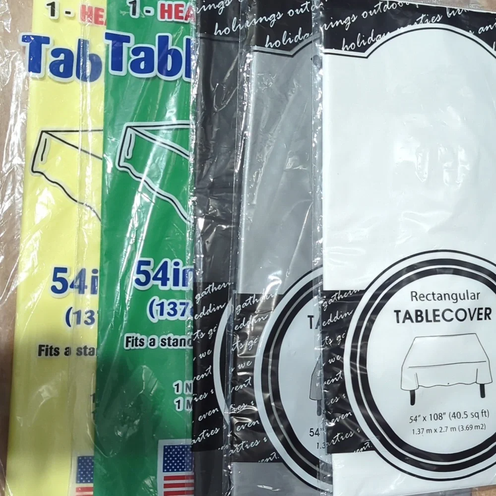 Assorted rectangular plastic disposable table cloths 54